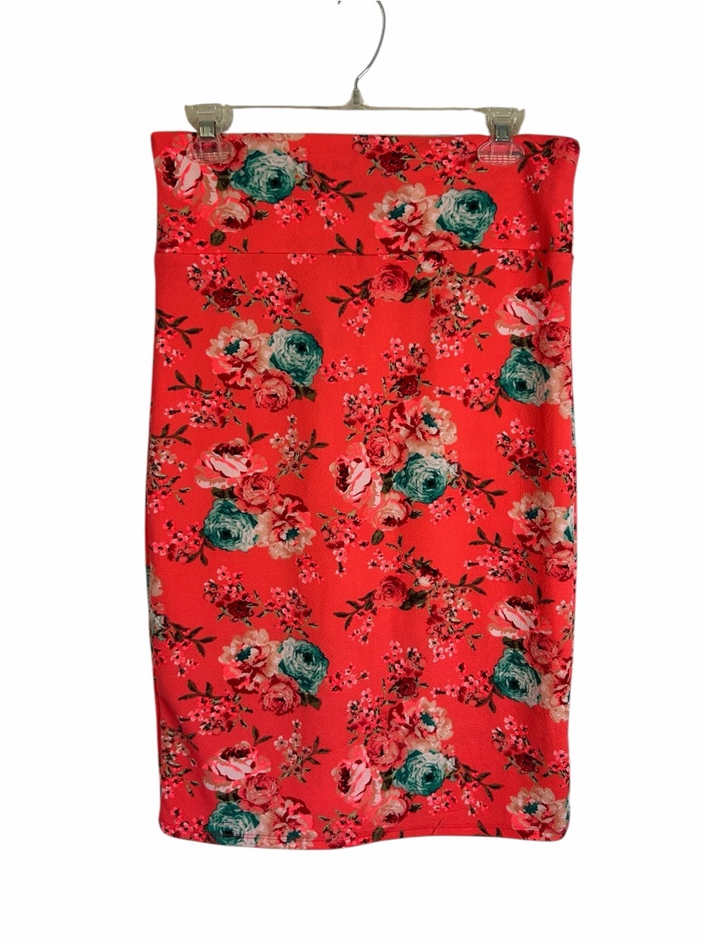 Agnes & Dora Neon Coral Floral Pencil Skirt Stretch Women’s Sz Large NWT